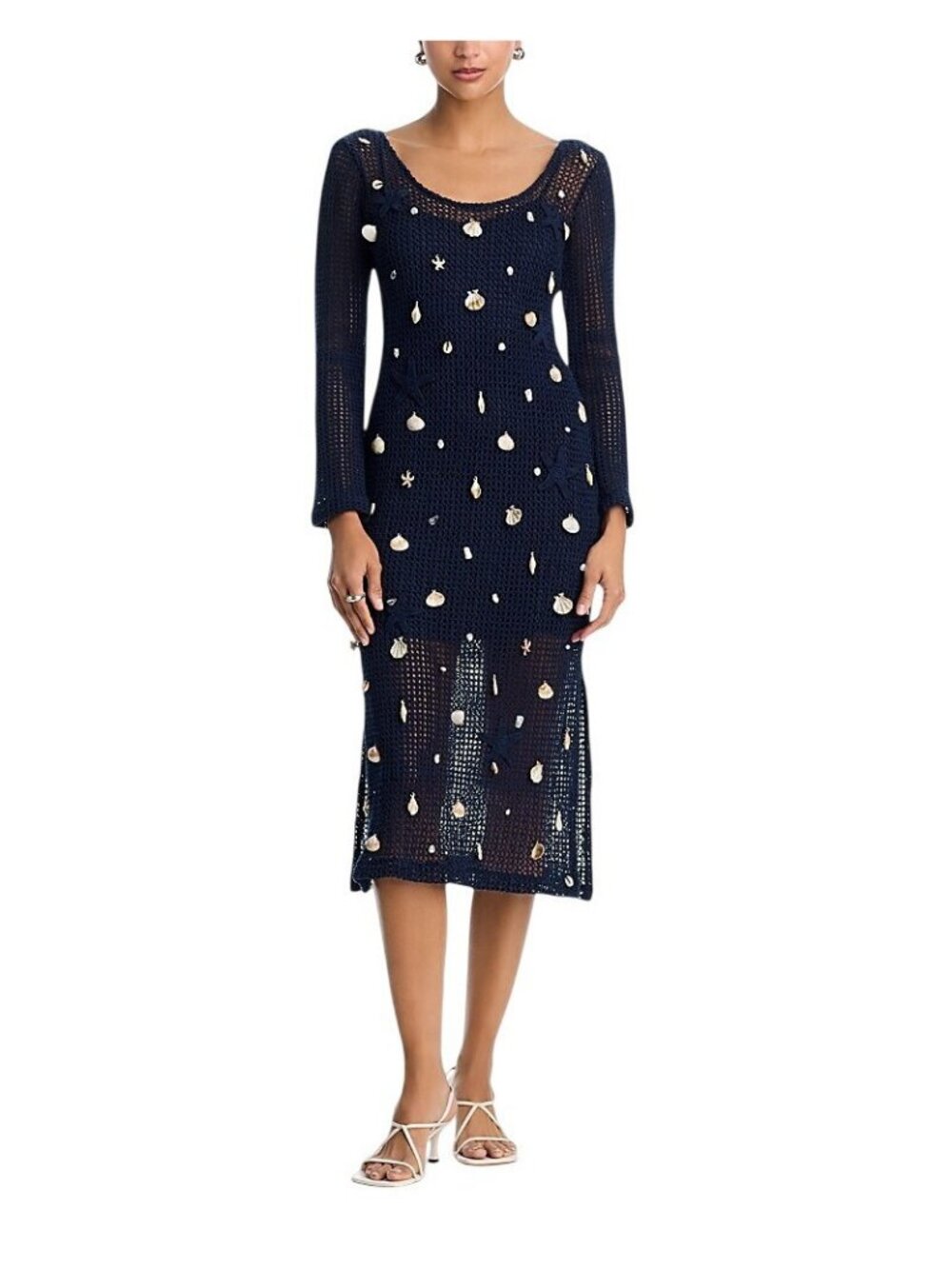 NWT Aqua Seashell Accent Treasure Crocheted Midi Dress IDO12968 Navy Blue XL
